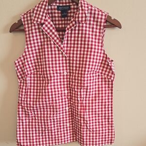 Ann Taylor Factory Red and White Gingham Sleeveless Top